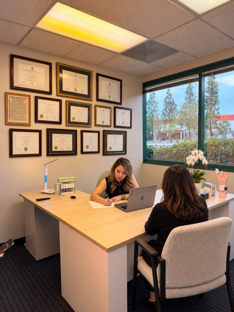 Physician consultation in a private office at Timely Health menopause clinic in San Diego